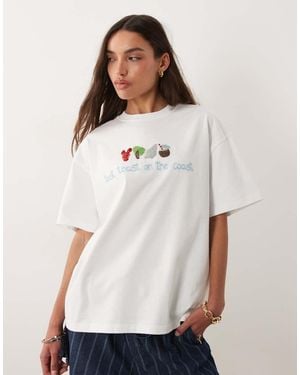 Six Stories Bridal Embellished Beaded "Last Toast On The Coast" T-Shirt - White