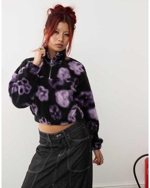 Monki Borg Half Zip Up Fleece Sweatshirt - Black