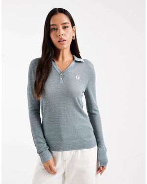 Fred Perry Knitted Longsleeve Polo Shirt - Blue