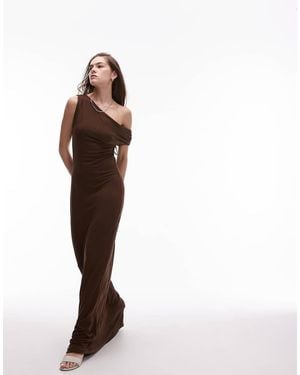TOPSHOP Jersey Off The Shoulder Slinky Maxi Dress - Brown