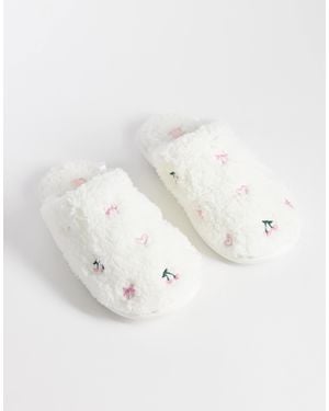 Boux Avenue Embroidered Mule Slipper - White