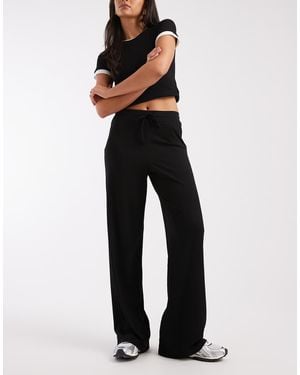 Pieces Mid Waist Wide Leg Jersey Trousers - Blue