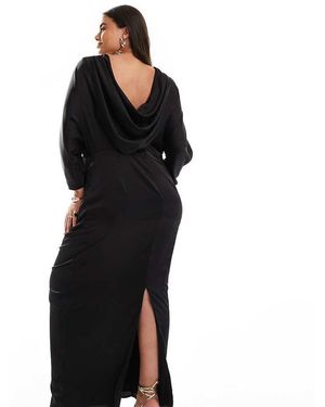 Tfnc Plus Long Sleeve Satin Cowl Back Maxi Dress - Black