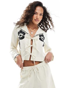 Native Youth Camicia Color Pietra Con Ricamo E Laccio - Bianco