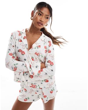 Kaiia Exclusive Mix And Match Cropped Long Sleeve Pj Shirt Co-Ord - White