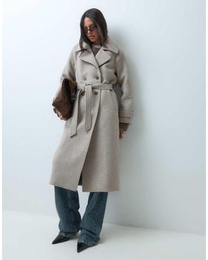 Abercrombie & Fitch Gabardina Con Cinturón De Mezcla De Lana En Pata De Gallo - Gris