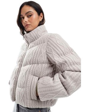 Hollister Cable Knitted High Neck Cropped Jacket - Grey