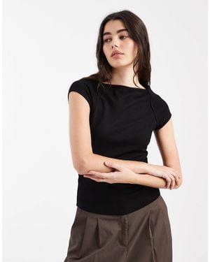 ASOS Rib Boat Neck T-shirt With Ruched Waist - Black