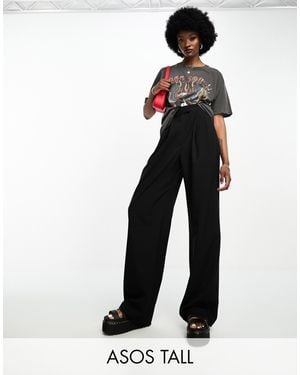 ASOS Tall Tailored Wide Leg Pants With Pleat Detail - Black