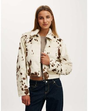 Cotton On Cow Faux Fur Jacket - Natural
