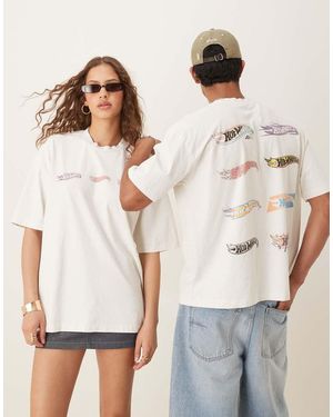 ASOS T-Shirt Oversize Bianca Con Stampe Hot Wheels - Bianco