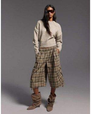 Bershka Check Bermuda Shorts - Grey