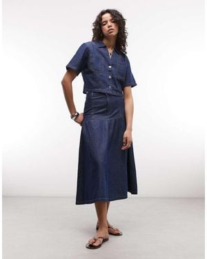 Reclaimed Vintage Denim Drop Waist Maxi Skirt - Blue
