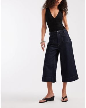 ASOS High Waist Culotte With Front Pockets - Blue
