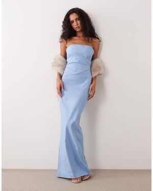 Vesper Bengaline Draped Waist Bandeau Maxi Dress - Blue