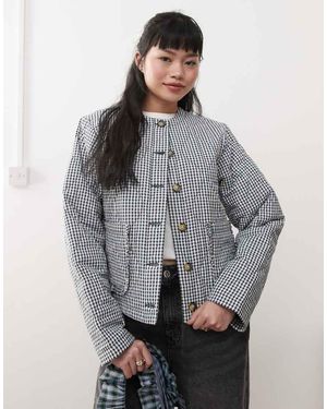 Miss Selfridge Giacca Trapuntata A Quadri Monocromatici - Grigio