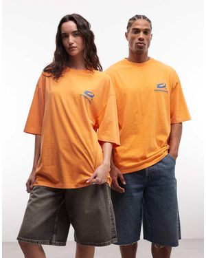 Collusion Unisex Long Sleeve T-shirt With Blue Print - Orange
