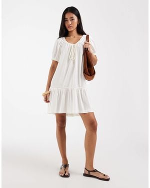 ONLY Linen Blend Dropped Hem Mini Dress - White