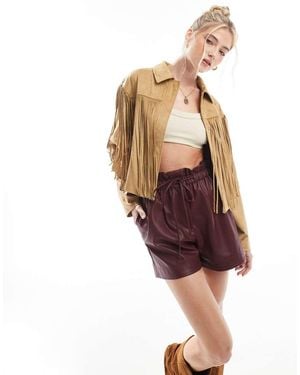 Stradivarius Boho Tassel Detail Faux Suede Jacket - Metallic