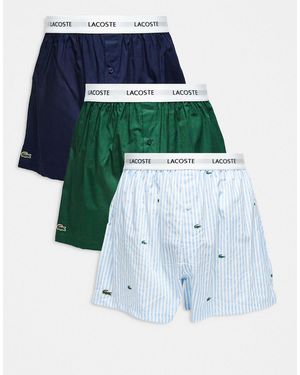 Lacoste – gewebte boxershorts im 3er-pack, mehrfarbig - Blau
