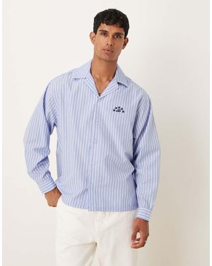 ASOS Camisa Y Blanca A Rayas De Manga Larga Y Corte Extragrande Con Detalle Bordado De Algodón De - Azul