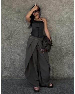 Bershka Barrel Trousers With Pleats - Grey