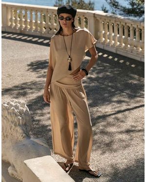 4th & Reckless Sheer Mesh Ruched Waist Wide Leg Beach Trousers Co-ord - Metallic