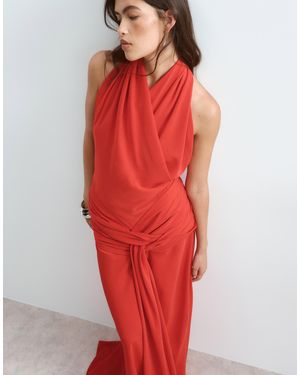 ARRANGE Wrap Halter Maxi Dress With Draped Waist Detail - Red