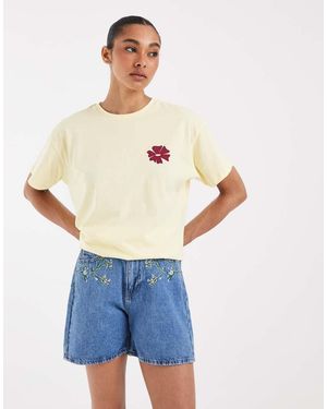 Pieces Denim Short Met Geborduurde Bloemen - Blauw