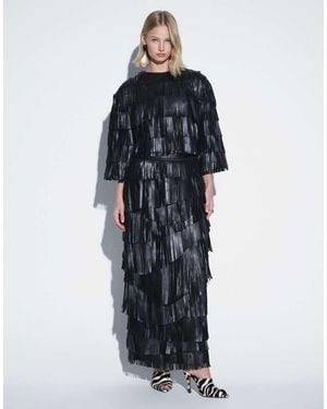 ARRANGE Leather Fringe Top - Blue