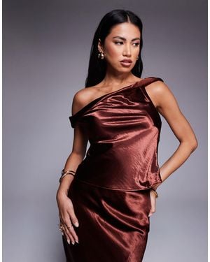 ASOS One Shoulder High Shine Top - Brown