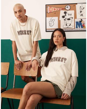 ASOS Disney Unisex Oversized T-shirt With Mickey Mouse Print - Natural