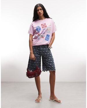 Reclaimed Vintage Oversized T-Shirt With Postage Stamp Print - Purple
