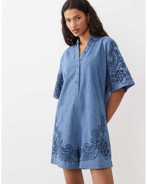 ASOS Mono Corto Vaquero Con Lavado Medio De Tejido Suave De Croché - Azul