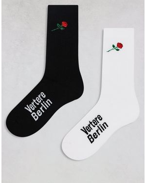 Vertere Berlin 2 Pack Embroidered Rose Socks - Black