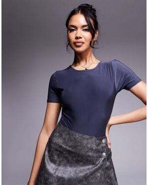 Fashionkilla Exclusive Sculpted Double Layered Slinky T-shirt Bodysuit - Blue