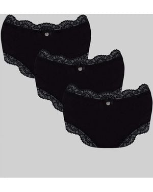 Boux Avenue 3 Pack Tatiana Plain Shorts Floral Lace Trim Underwear - Black