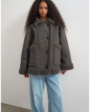 TOPSHOP Faux Shearling Jacket - Gray