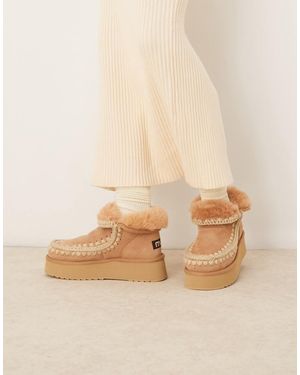 Mou Mini Platform Suede Boots - Natural