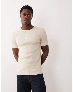 ASOS Super Heavyweight Muscle Fit T-shirt With Floral Embroidery - Natural