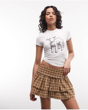The Ragged Priest Low Rise Ruffle Mini Skirt With Hardware - White