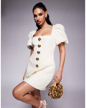 Lavish Alice Sequin Boucle Shell Mini Dress - White