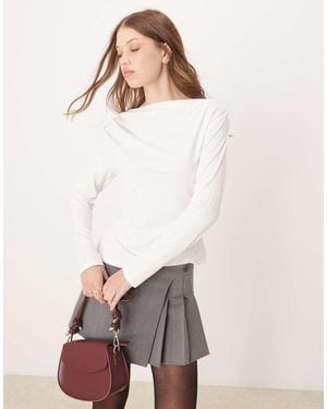 Abercrombie & Fitch Long Sleeve Slash Neck Top - White