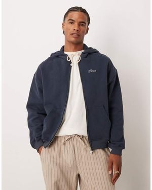 Pompeii UK Pompeii Logo Zip Through Cotton Hoodie - Blue