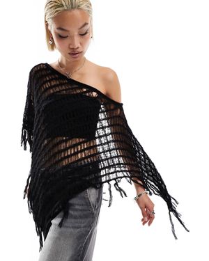 Weekday Poncho asymétrique en maille ajourée - Noir