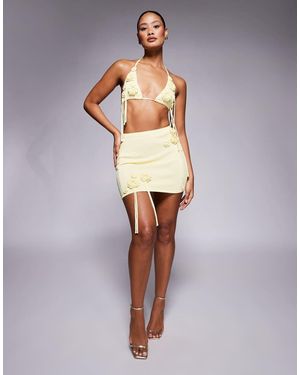 Wanderdoll Flora Knitted Corsage Detail Mini Skirt Co-ord - White