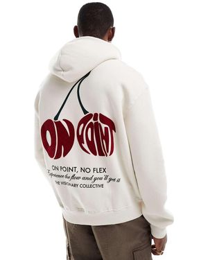 Bershka Cherry On Point Back Printed Hoodie - White