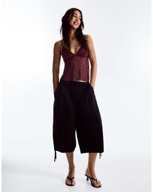 Bershka Rhinestone Mesh Strappy Top - Blue