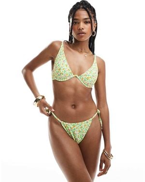 New Look Ditsy Floral Tie Side Bikini Bottoms - Multicolour