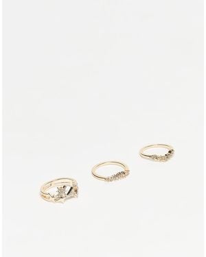 ASOS Set Van 3 Ringen Met Sprankelende Kristallen Hemelse Details - Naturel
